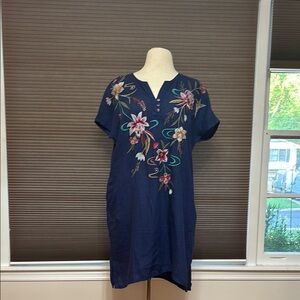 Johnny Was Navy Floral Midi Dress